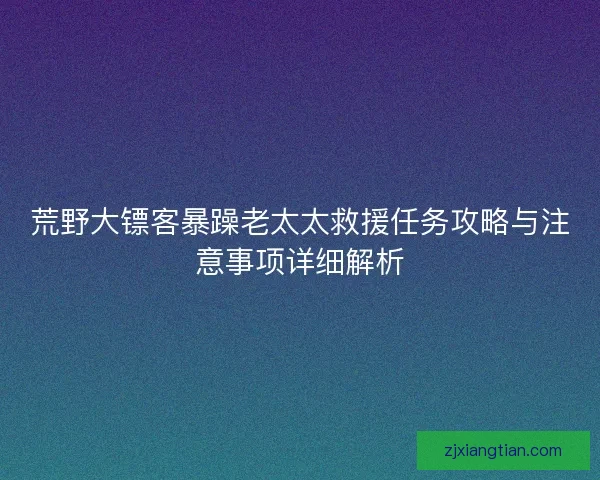 荒野大镖客暴躁老太太救援任务攻略与注意事项详细解析