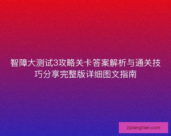 智障大测试3攻略关卡答案解析与通关技巧分享完整版详细图文指南
