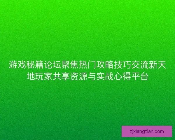 游戏秘籍论坛聚焦热门攻略技巧交流新天地玩家共享资源与实战心得平台